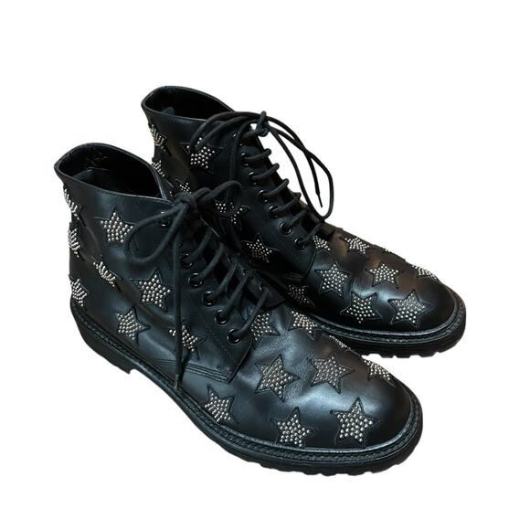 Saint Laurent Star-Studded Leather Black Combat Boot EU 37.5 US 7.5 - Picture 2 of 11